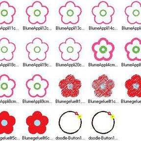 einfache Blumen Stickdatei gefüllt + Appli + doodle Button