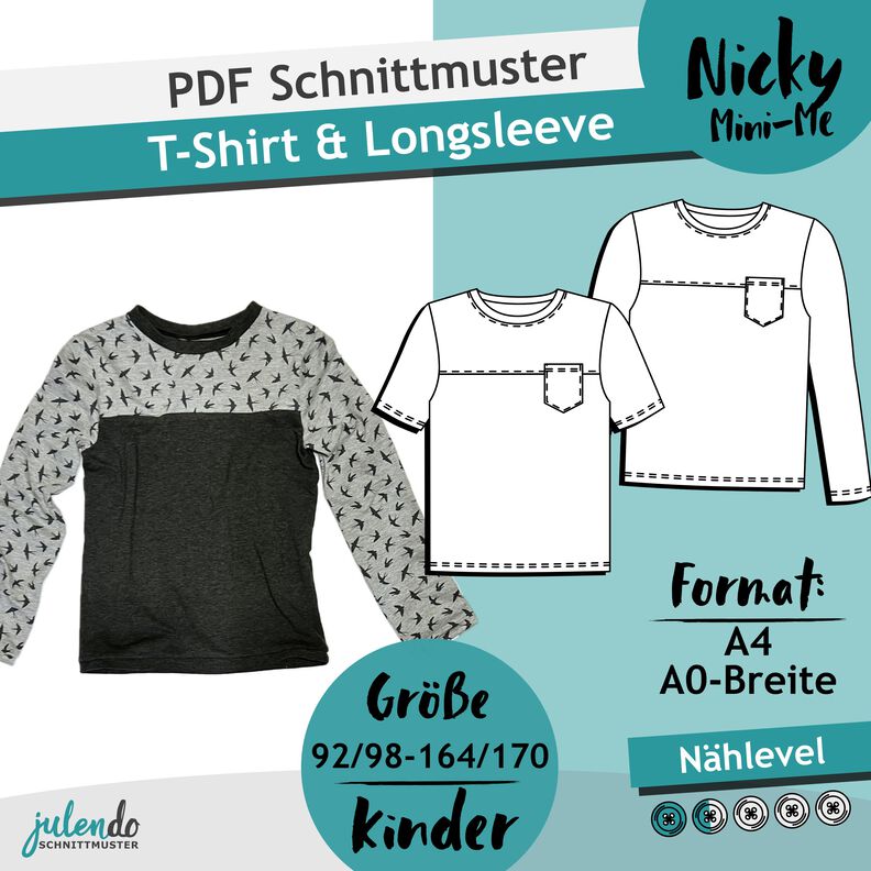 Schnittmuster + Anleitung Kinder T-Shirt Gr. 92/98-164/170 image number 4