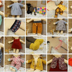 Stoffpuppe/Kuscheltier "Puppenstube" mit 18 Kleidungsstücken