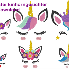 Stickdatei Einhorn Gesichter