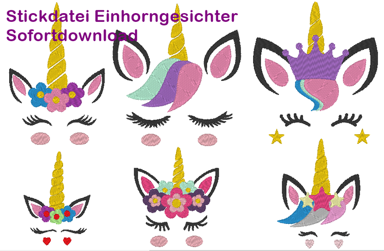 Stickdatei Einhorn Gesichter image number 1