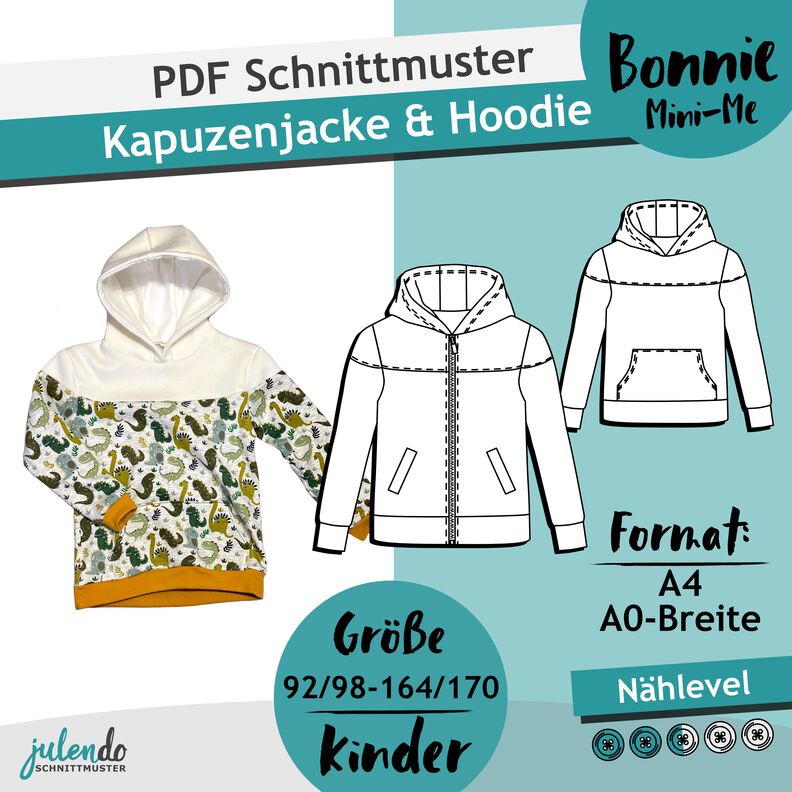 Schnittmuster + Anleitung Kinder-Hoodie Gr. 92/98-164/170 image number 2