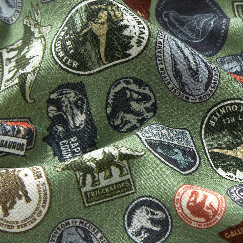 Baumwollpopeline Jurassic Park Patches Lizenzstoff | Universal Studios – pinie,  image number 2