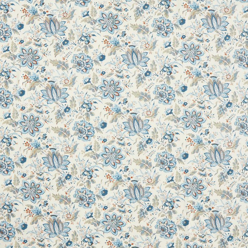 Baumwollpopeline zarte Paisleyblumen – creme/babyblau,  image number 1