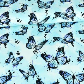 Baumwolljersey Butterfly Splashes | Glitzerpüppi – eisblau, 