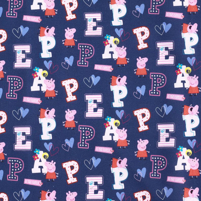 Baumwollpopeline Peppa Pig Buchstaben Lizenzstoff | ABC Ltd – indigo,  image number 1