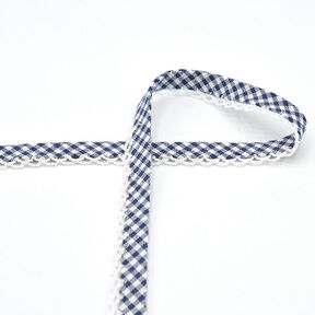 Schrägband Vichykaro mit Häkelborte [20 mm] – marineblau, 