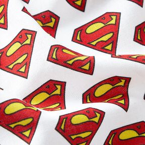 Baumwollpopeline Superman Logo Lizenzstoff | DC Comics – weiss, 