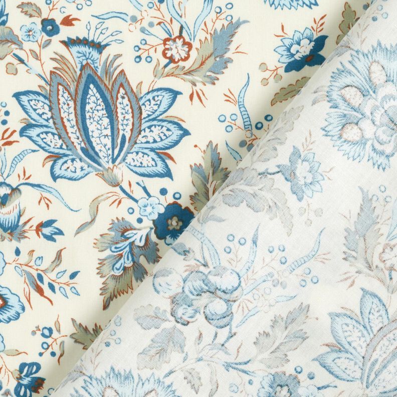 Baumwollpopeline zarte Paisleyblumen – creme/babyblau,  image number 4