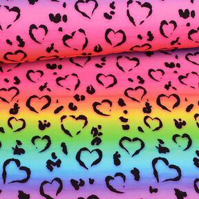 Baumwolljersey Leo Hearts Rainbow | Glitzerpüppi – schwarz/Farbmix, 