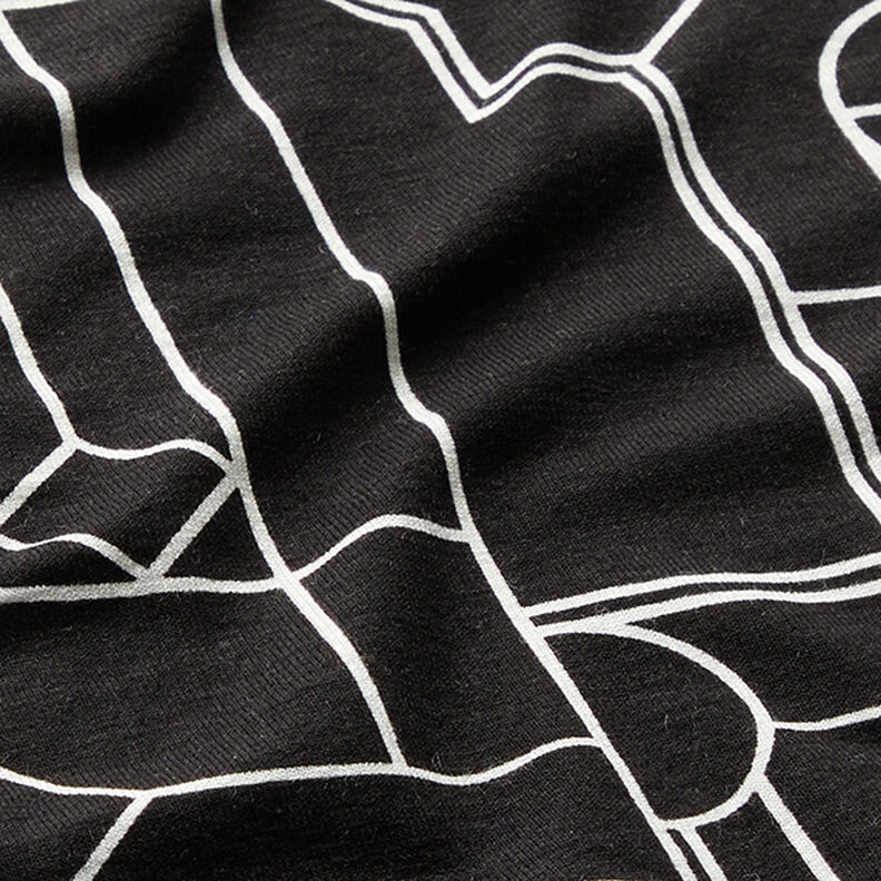 Viskosejersey geometrische Formen – schwarz/weiss,  image number 2