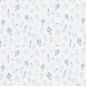 Baumwolljersey zarte Aquarell-Zweige und Blumen Digitaldruck – elfenbein/jeansblau, 