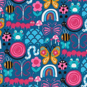 Baumwollstoff Cretonne Schmetterlinge und Bienen – ozeanblau/intensiv pink, 