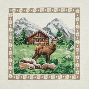 Dekopanel Gobelin Hirsch und Berghütte – braun/grün, 