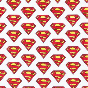 Baumwollpopeline Superman Logo Lizenzstoff | DC Comics – weiss, 