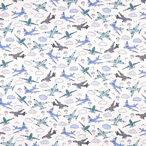 Baumwolljersey Flugzeuge Digitaldruck – wollweiss, 