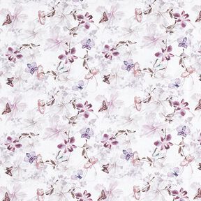 Dekostoff Baumwollpopeline Schmetterlinge & Orchideen – pastellviolett, 