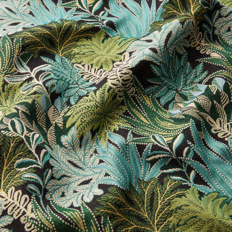 Dekostoff Jacquard Dschungelblätter – schwarz/grün,  image number 2