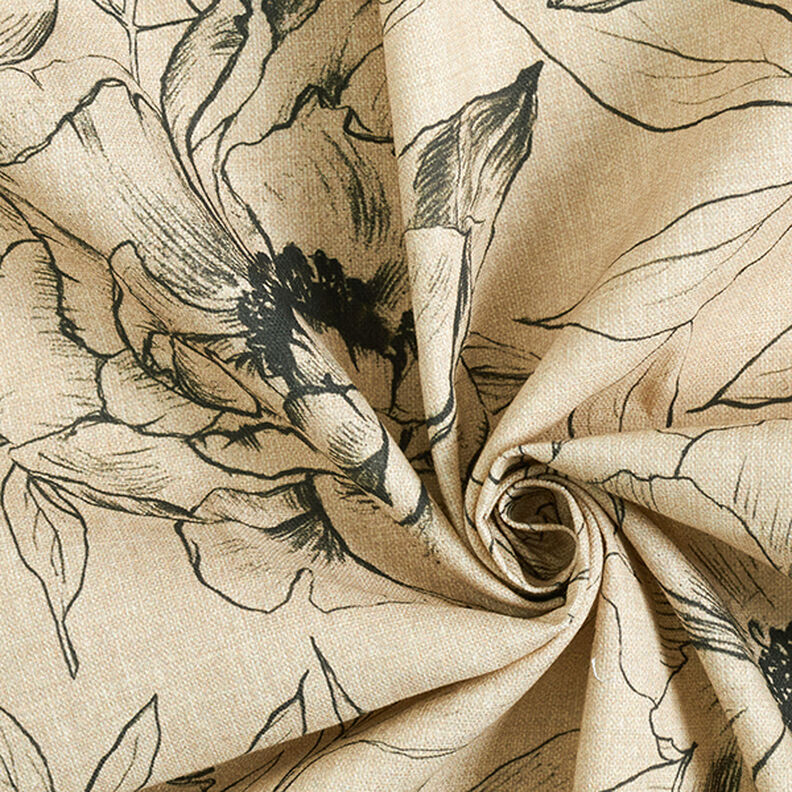 Dekostoff Halbpanama gezeichnete Blumen – anemone/schwarz,  image number 3