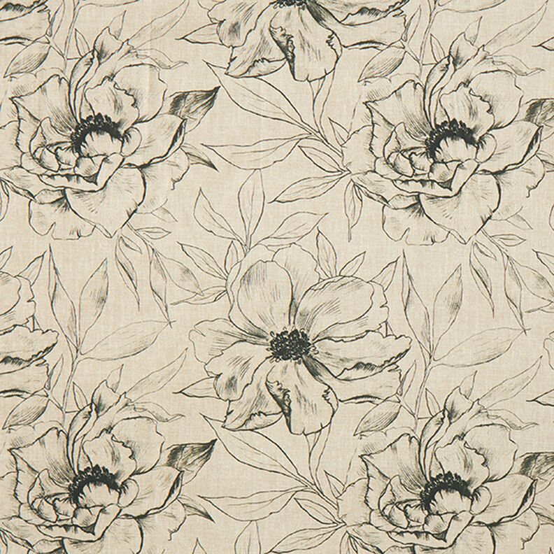 Dekostoff Halbpanama gezeichnete Blumen – anemone/schwarz,  image number 1