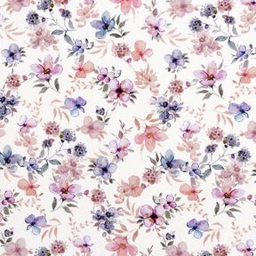 GOTS Baumwolljersey Aquarell-Blumen Digitaldruck – wollweiss/pastellviolett, 