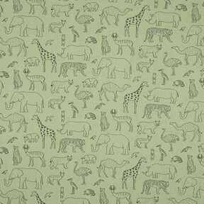 French Terry Sommersweat gezeichnete Safari-Tiere – hellkhaki, 