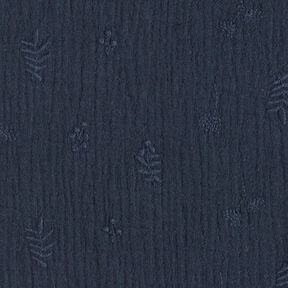 Musselin/ Doppel-Krinkel Gewebe Stickerei Blumen und Zweige – marineblau, 