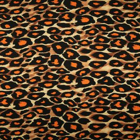 Viskosejersey große Leoflecken – braun/orange, 