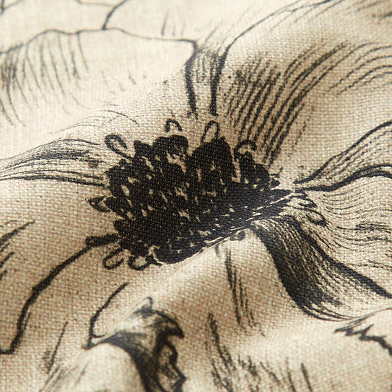 Dekostoff Halbpanama gezeichnete Blumen – anemone/schwarz,  image number 2