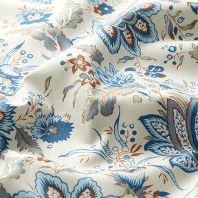 Baumwollpopeline zarte Paisleyblumen – creme/babyblau, 