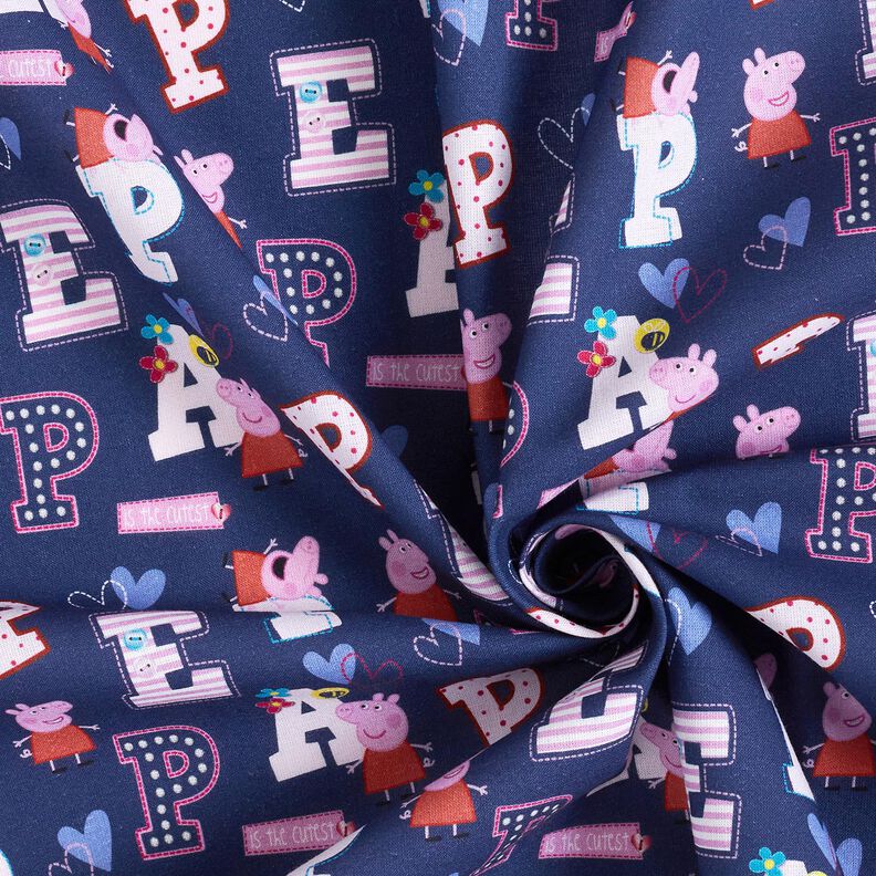 Baumwollpopeline Peppa Pig Buchstaben Lizenzstoff | ABC Ltd – indigo,  image number 3