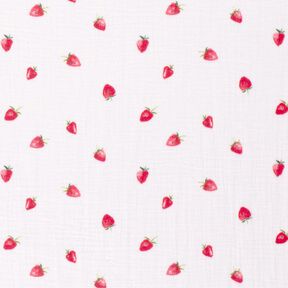 Musselin/ Doppel-Krinkel Gewebe Aquarell Erdbeeren Digitaldruck – weiss, 