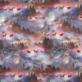 French Terry Sommersweat mystische Pferde Digitaldruck – pastellviolett, 