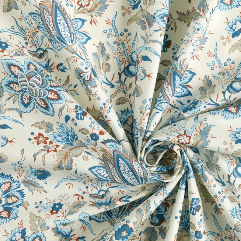 Baumwollpopeline zarte Paisleyblumen – creme/babyblau,  image number 3