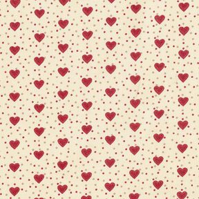 Beschichtete Baumwolle Herzen – hellbeige/rot, 