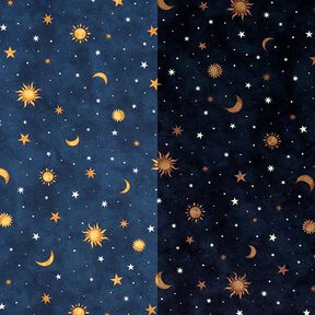 Dekostoff Glow in the Dark Nachthimmel – gold/marineblau, 