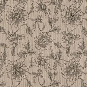 Musselin/ Doppel-Krinkel Gewebe grosse Blumen – helltaupe/schwarz, 